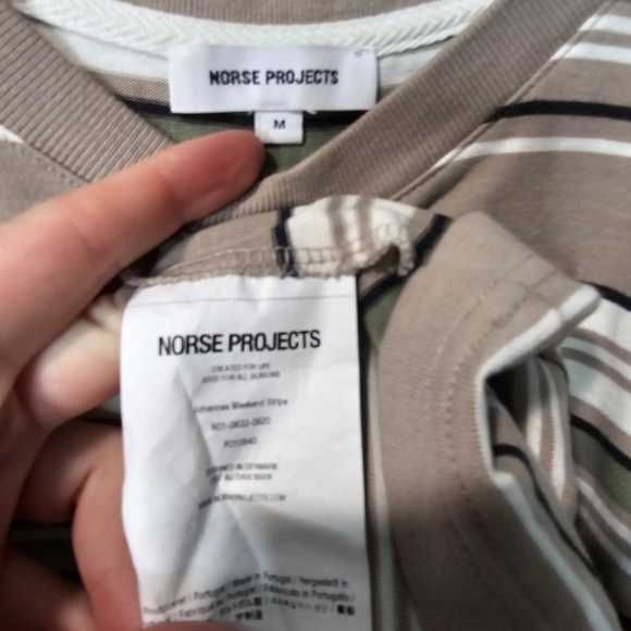 Norse Projects JOHANNES WEEKEND STRIPE Light Khaki T Shirt Size M - Picture 2 of 2